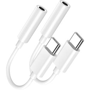 USB Type C to 3.5mm Female Headphone Jack Adapter 2 Pack, USB C to Aux Audio Dongle Cable Cord Compatible with iPhone 16 15 Series, S24/S23 Ultra, iPad Pro, MacBook, Pixel XL More Type-C Devices