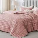 BEDELITE Velvet Quilt Set King Size - Luxury Velvet Comforter Bedding Set 3 Pieces, Soft Cozy Dusty Pink Oversized Bedspread Coverlet for All Seasons with 2 Pillow Shams