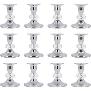 Candlestick Holders Taper Candle Holders, Candle Stick Candle Holder for Table Centerpiece, Wedding Reception, Festive Christmas Mantel Decoration or Home Decor(Silver, 6 Sets(12 Pcs))