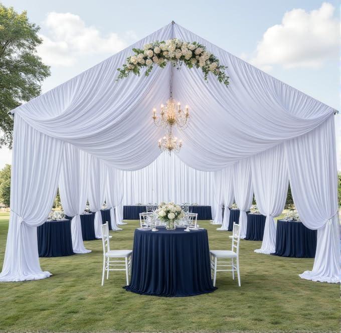 4 Panels 5x40ft White Ceiling Drapes for Wedding, Wrinkle Free Thick Polyester 40ft Long Canopy Tent Ceiling Draping Curtains Arch Drapery for Birthday Party Event Venue Decoration