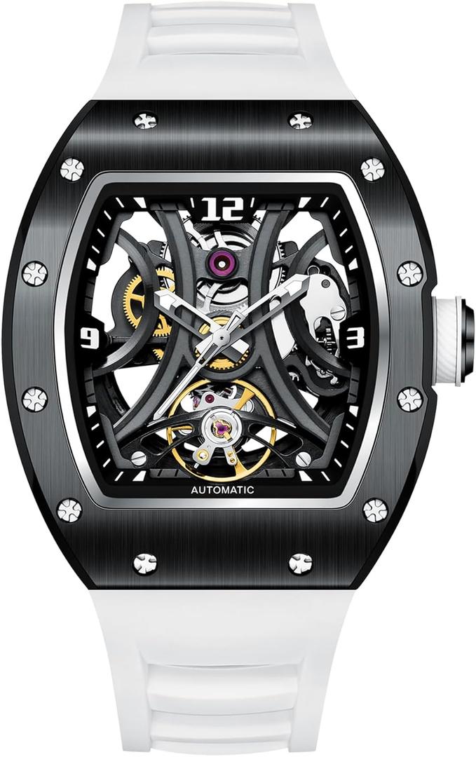 Paras Crown Automatic Watches for Men Mechanical Watch Stainless Case 50M Waterproof Fashion Luxury Wrist Watches for Men (White)