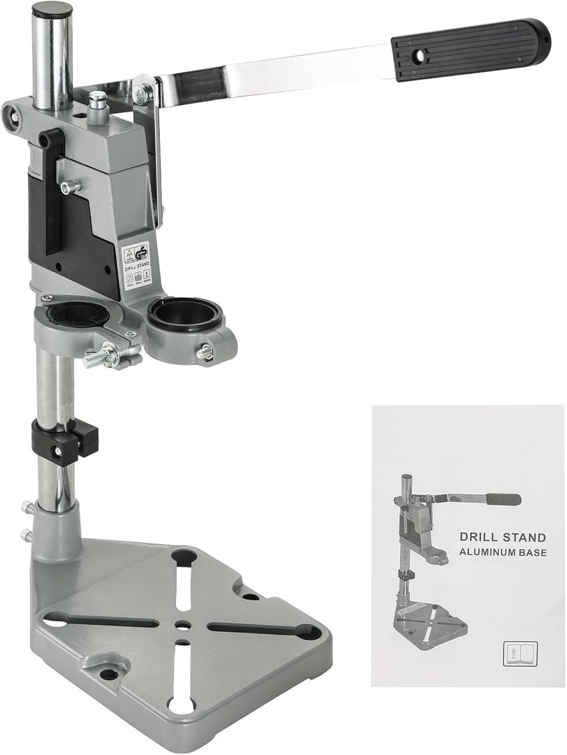 DASBET Universal Drill Press Stand | Adjustable Electric Bench Clamp Support Tool for Hand Drill Double Hole Workstation with Aluminum Base Portable Drill Press Table for Workbench Repair
