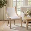 Martha Stewart Farmhouse Dining Chair, Recessed Armchair for Bedrooms, Nailhead Trim, Solid Wood Legs, Upholstered Reading Accent Chairs for Living Room, Kitchen Side Chair, Elmcrest Beige Stripe
