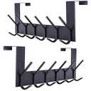 Over The Door Hooks Coat Rack,Over The Door Towel Hanger Drying Rack,Heavy Duty Aluminum Over The Door Towel Rack Hooks for Hanging Coat, Bag, Robe - 6 Hooks Black Color 2 Pack