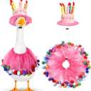 Aliceset Happy Birthday Porch Goose Outfit Lawn Goose Clothes Hat and Tutu Collar Goose Outfits for 23" Cement/Plastic Porch Goose Outdoor Statue Patio Yard Lawn Art (Pink)