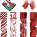 PAPER FAIR 4 Rolls 32 yd Red Glitter Candy Cane Christmas Wired Ribbon Set, 2.5 inch x 8yd Sequin Satin Burlap Ribbon for Xmas Tree Dcor, Gift Wrap Box, Bows, Wreath, Garland, Floral DIY Craft