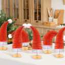 Soulchen 6 Pcs Christmas Santa Hat Tree Red Mini Christmas Tree 12'' Small Tabletop Trees Elf Hat Whimsical Holiday Red Artificial Xmas Table Decorations for Home Office Tabletop Party Holiday