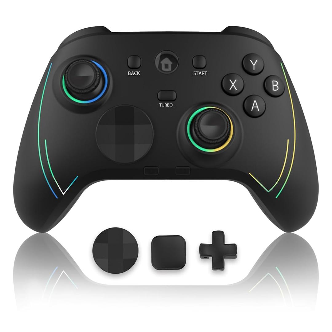 ROTOMOON HD151-S Wireless Game Controller with 7 Colors LED Lighting Compatible with Xbox One S/X, Xbox Series S/X, with 2.4G Wireless Adapter, 3.5mm Audio Jack Gaming Gamepad, Turbo/Programmable (Dark black)