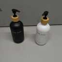 Luxury Glass Hand and Dish Soap Dispenser Set by Brighter Barns - Kitchen Soap Dispenser Set with Tray - Bamboo Pump Bottle for Kitchen Sink - Boho Home Decor, Modern Decor in Restaurant (Black/White)