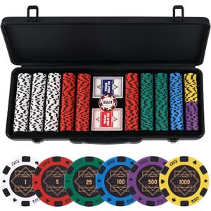 14g Clay Poker Chips Set for Texas Hold'em, 500 PCS Casino Numbered Chips with High-end Carrying Case & Dealer Button
