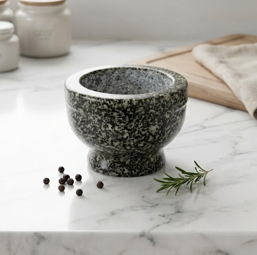 Small Granite Mortar, Miniature Grinder for Herbs, Asian Spices and Seeds for Thai, Chinese, Indian Cuisine Chefs and Home Cooks — (Grey 3 in, 2 oz.)