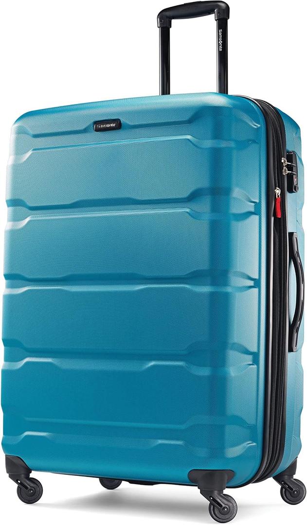 Samsonite Omni PC Hardside Expandable Luggage with Spinner Wheels, Caribbean Blue, Checked-Medium 24-Inch