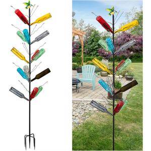 7.2FT Tall Wine Bottle Trees Stand for Garden Decorative, Rustproof Metal Bottle Tree Holder, Holds Up to 15 Bottles (Black)