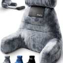 malu Extra Large Reading Pillow- Ergonomic Back Pillow for Bed+ Rolling Mat Neck Support- with Shredded Memory Foam- Sitting Up in Bed, Couch or Floor