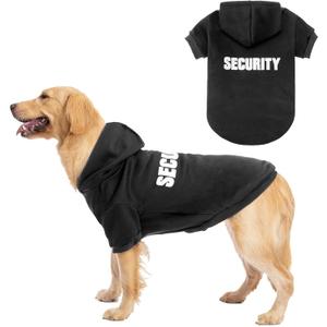 BINGPET Security Dog Hoodies Puppy Sweater Cold Weather Dog Coats Soft Brushed Fleece Pet Clothes Hooded Sweatshirt for Dog Cat X-Large (Chest Girth 34") (#1 Black(Security))