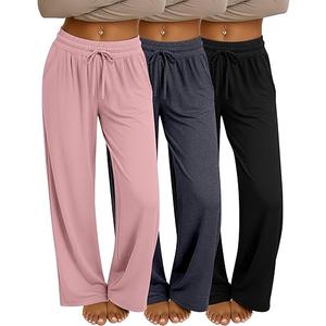 3 Pack Women's S Size Pants Wide Leg Yoga Pants Baggy Lounge Sweatpants with Pockets Drawstring High Waist Jogger, S