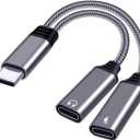 Dual USB C Splitter, Hi-Fi Sound Quality, Compatible with iPhone 15, Galaxy S21, Pixel 4, OnePlus, Supports Fast Charging up to 27W