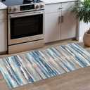 Modern Abstract Runner Rug 2x5 Ft, Blue Washable Entryway Kitchen Runner Non-Slip Soft Hallway Rug Runner Thin Print Faux Wool Carpet for Bedroom Laundry Room Indoor (Blue Aqua/Beige Taupe Multi)