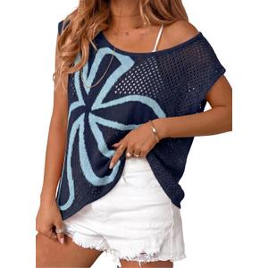 Dokotoo Womens Cap Sleeve Crochet Sweater Hollow Out Floral Summer Tops Casual Beach Vacation Cruise Outfits (M)