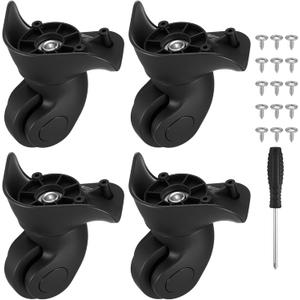 Kifmurase 4Pcs Luggage Wheels Replacement, Travel Suitcase Caster Repair Kits with Screw & Screwdriver, Plastic Left & Right Swivel for Luggage, Spinner Wheels Replacement Parts (Black)