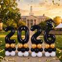 4 Sets 5 ft Graduation 2026 Balloons Column Stand Kit Jumbo Black 2026 Grad Cap Balloon Tower Pillar with Reusable Metal Telescopic Design for Class of 2026 High School College Graduation Party
