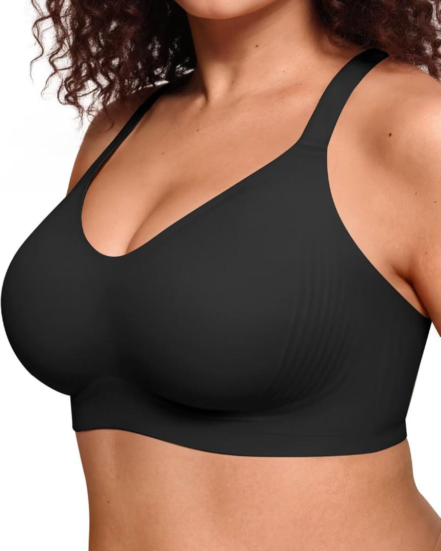 Vertvie Bras for Women No Underwire Wireless Push Up Seamless Full Coverage Comfort Sports Everyday Bra Regular & Plus Size (Black, L)