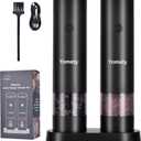 Electric Salt and Pepper Grinder Set-Rechargeable Salt and Pepper Mill Set All in One, Automatic Refillable Adjustable Coarseness Ceramic Grinder, Salt and Pepper Shakers for Kitchen Appliances (Black)
