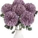 IPOPU 6PCS Large Fake Chrysanthemums 21.6 Purple Mums Artificial Flowers Faux Silk Flowers with Long Stems for DIY Floral Arrangement Home Wedding Party Garden Decoration(Purple)