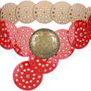 WERFORU Women Vintage Leather Belt Western Disc Waist Belts Ladies Western Belt Boho Belt for Dress Jean (41":Fit Waist Size Below 37",Red-Bronze Buckle) at Amazon Womens Clothing store