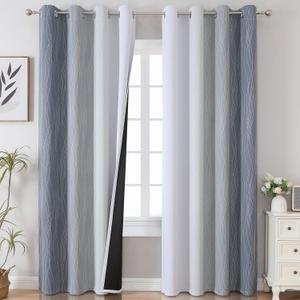 Estelar Textiler Thermal Insulated Blackout Curtains 96 Inches Long, Ombre Grey and Grayish White Blackout Drapes for Bedroom, Gradient Full Light Blocking Energy Saving Curtains, 52Wx96L, 2 Panels