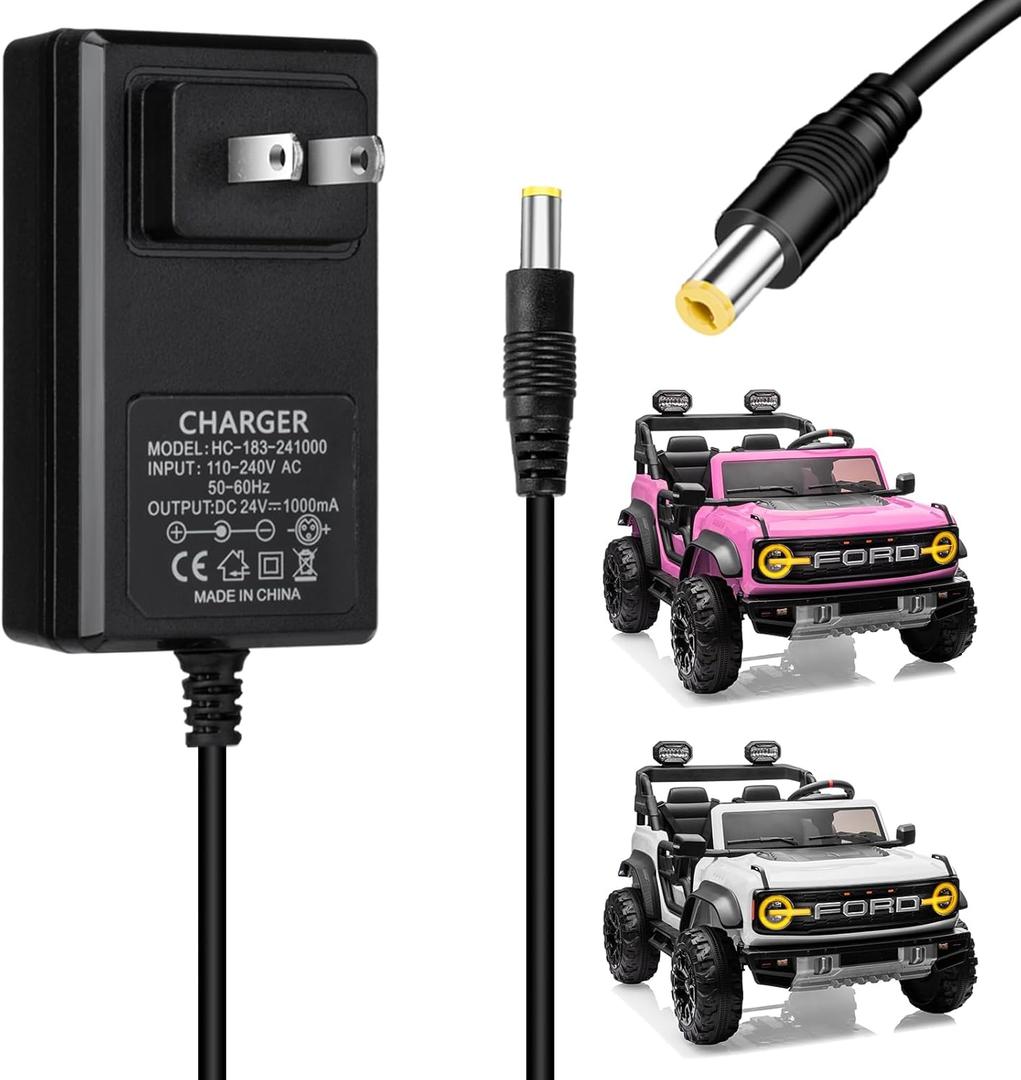 24V Charger for Kids Ride On Car Toys 24 Volt Battery Charger for Best Choice Products Wrangler SUV Kid Trax Dynacraft ATV Quad Bumper Car Kids Electric Ride On Toys Accessories