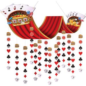 12 ft Casino Theme Party Decorations Vegas Poker Birthday Hanging Decors Las Vegas Night Decorations Casino Ceiling Decors Hanging Banner with 24 Paper Garlands Gamble Theme Party Supplies