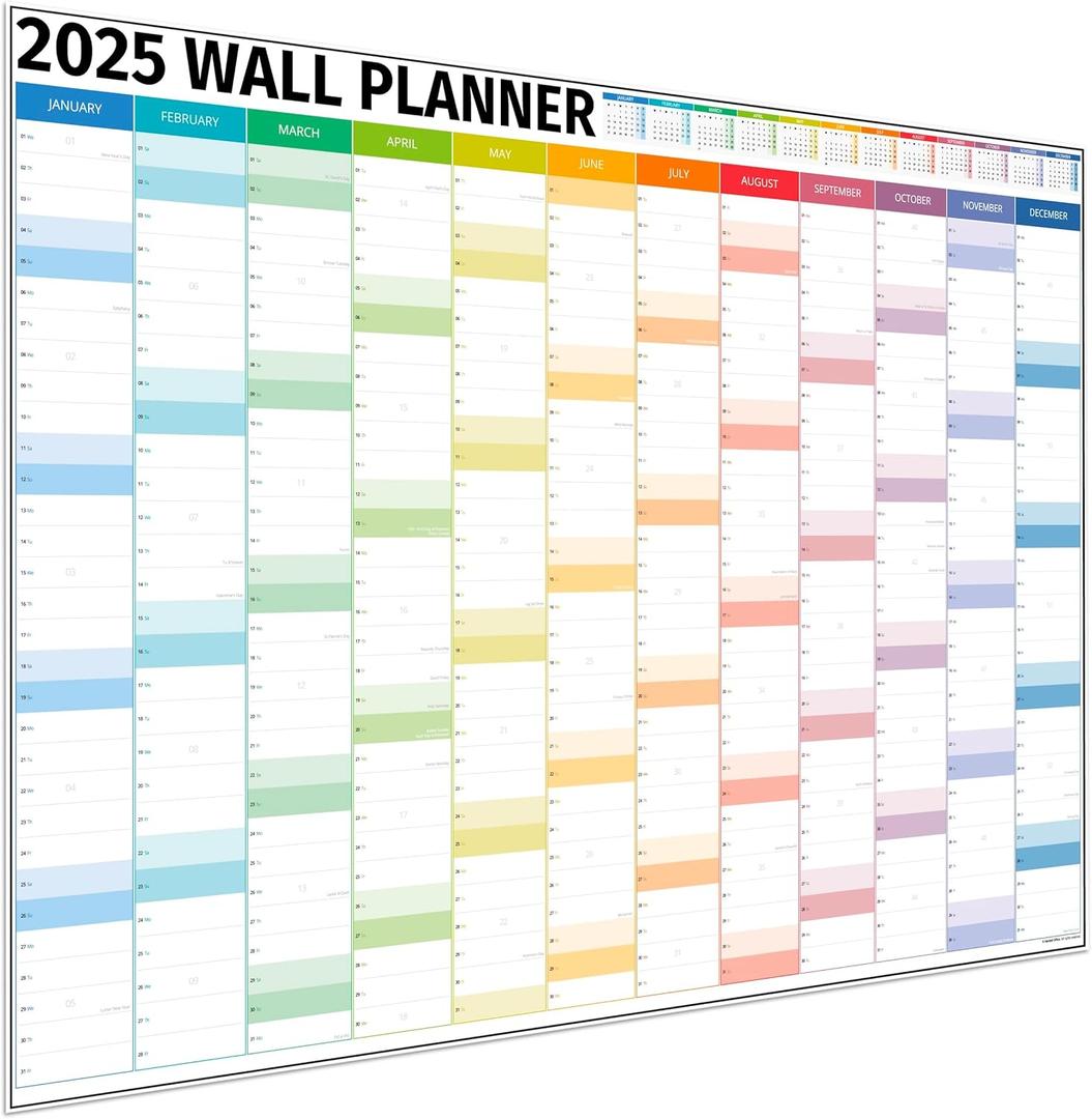 Wall Planner 2024 – Extra Large 36 x 25in Full Year Planner Wall Calendar – 24 School Planner For Teacher, Office, University Essentials – Includes over 100 US Holidays & Observances - Folded Columns Edition