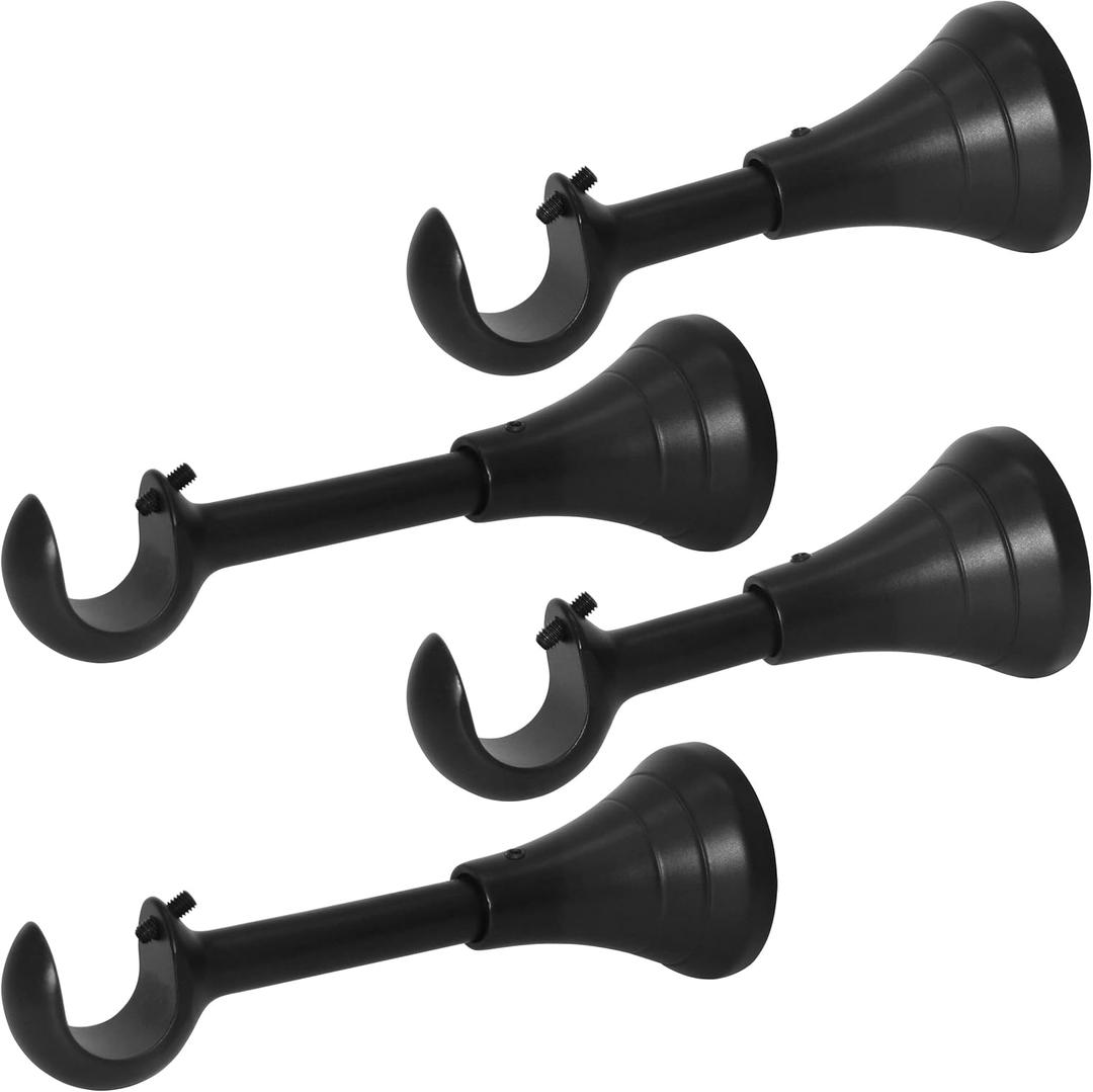 3/4 inch Heavy Duty Curtain Rod Brackets, Adjustable 4 - 5 in Extension Rod Holder for 5/8 to 3/4 inch Rods, Brackets for Curtain Rods, Wall Mount (Black - Set of 4)