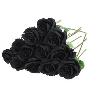 Felice Arts 12 Pack Black Roses Artificial Flowers with Black Stems Silk Roses Fake Flowers Bouquet for Halloween Centerpiece Table Vase Home Inddor Kitchen Party DIY Decor