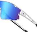 DUCO Kids Sunglasses Youth Baseball Sun Glasses Lightweight TR90 Frame UV400 Sports Cycling Shades for Boys Girls DK268 (01-white Black Frame Black Temple Revo Blue Lens)