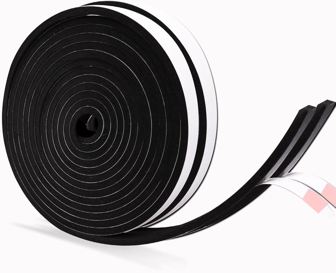 1/2 Inch Wide x 1/4 Inch Thick Foam Weather Stripping Black,Single Sided Foam Tape for AC Window and Doors,Closed Cell Foam Weather Strip,Self-Adhesive Foam Insulation Tape 33 Feet