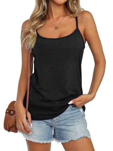 Micticsi Womens Spaghetti Strap Tank Top Adjustable Scoop Neck Camisole Tops Loose Fit Casual Shirts Summer Black L