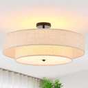 Widluth 25.6" Black Semi Flush Mount Ceiling Light，5-Light Linen Shade