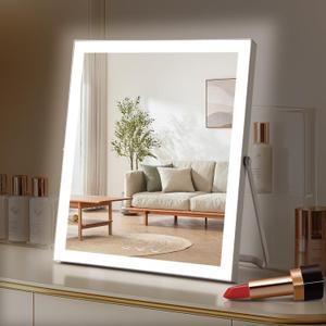 Vanity Mirror with Lights,10"x12" Lighted Makeup Mirror with 3 Color Modes & Dimmable, 360 Rotation Desk Mirror, Dual Power Supply, Smart Touch Control with Settings Memory (White)