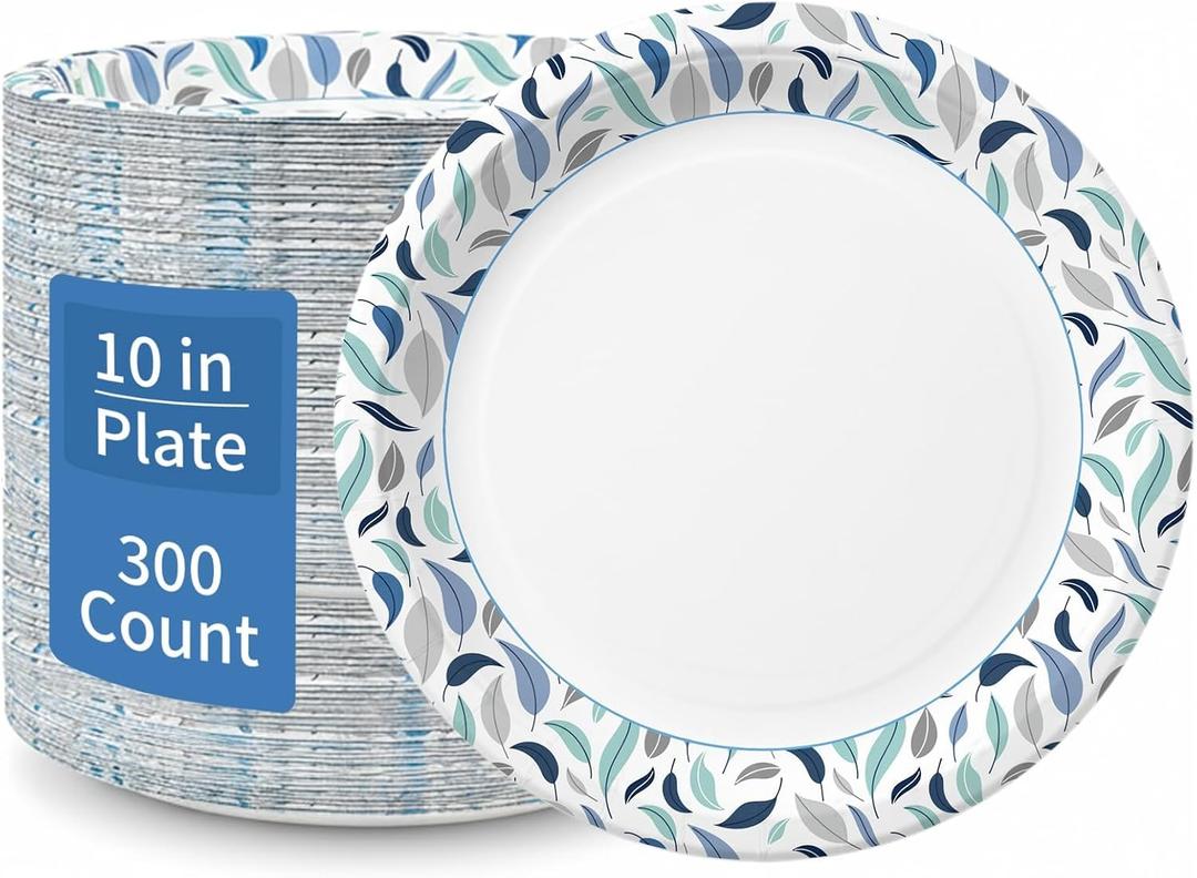OuMuaMua 10 Inch Paper Plates, 300 Count Disposable Paper Plates