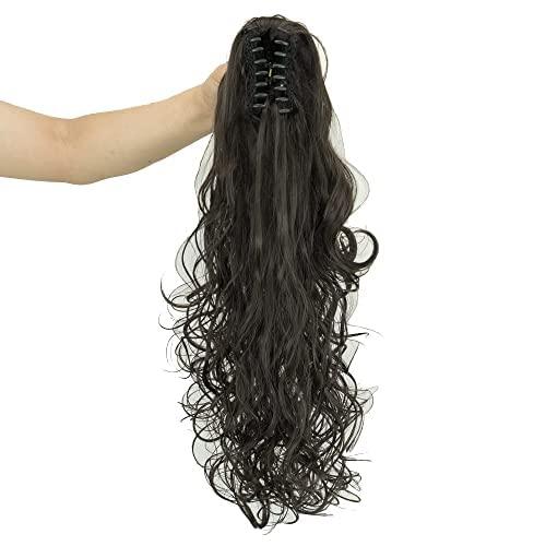IMISSU Thick Mess Curly Jaw Claw Ponytail Hair Pieces Extensions Pony Tail Clip in Hairpiece 24 Inches (Black Brown)
