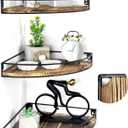 Corner Shelf Wall Mounted, Cord Hole & Guardrail, Set of 3 | Dark Brown, Corner Floating Shelves, For Cable Box, Baby Monitor, Pet Cameras, Speaker, Nursery, Bathroom, Kitchen