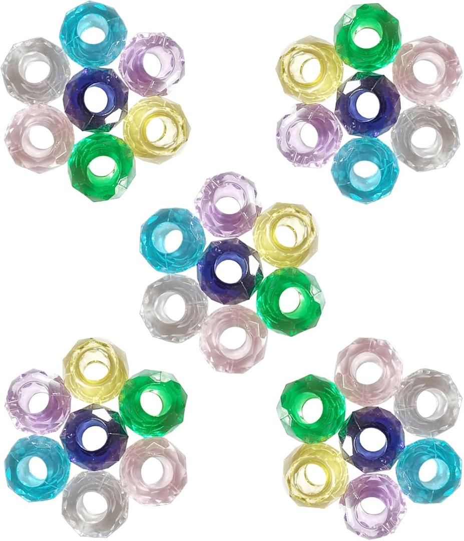 2 x 100PCS Colored Acrylic Crystal Beads Round Crackle Beads Charms for Jewelry Making Bracelets Large Hole Spacer Beads for Hanging Charms DIY Art Christmas Ornament Birthday Gifts (Colour Mixture)