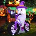 COMIN 5 FT Halloween Inflatables Ghost Cycling with Cat Outdoor Decorations Blow Up Yard with Built-in LEDs for Indoor Party Garden Lawn Decor