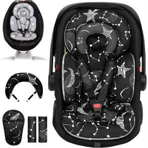 Tinlyfinly Infant Car Seat Insert with Removable Cushion for Preemie to Toddler, Reversible Newborn Carseat Insert for Baby Head Body Support, Fits for Stroller, Baby Swing, Bouncer (Black Star)