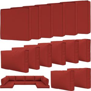 14 Pcs Outdoor Patio Cushion Covers, Replaceable Waterproof Furniture Covers, Outdoor Non-Slip Covers with Zippers, Couch 3 Sizes, Covers Only, Terra Red