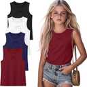 4 Pack Girls Crew Neck Tank Tops | Crew Neck Sleeveless Shirts, Solid Color Basic Tanks, Easy Layering Tops, for Girls 5-16 Years