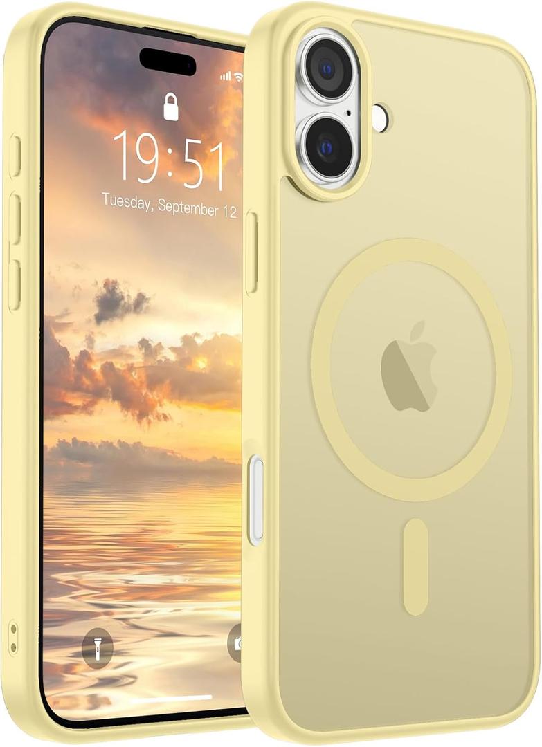 SUPFINE Magnetic for iPhone 16 Case (Compatible with MagSafe) (Military Grade Drop Protection) Slim Translucent Matte Shockproof with Anti-Fingerprint Phone Case,Buttercream Yellow