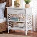 bali & pari Tiaret Natural Rattan Nightstand with Drawer and Shelves  Chippendale-Style Bedside Table for Bedroom or Coastal Living Spaces, White, 1-Drawer, 24-inch Wide